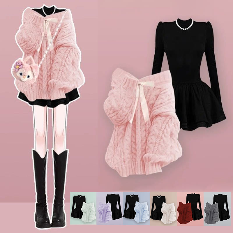 Schickes zweiteiliges Set aus Strickpullover und Kleid - image 1