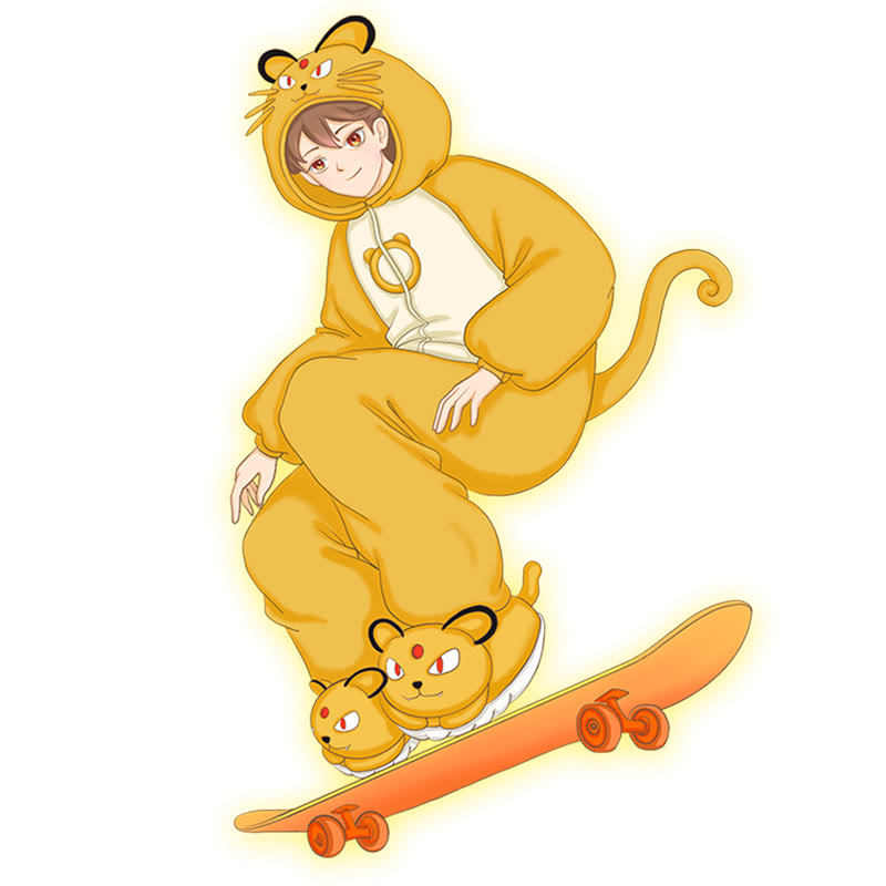 Pokémon Cartoon Plüsch-Einteiler-Pyjama-Set - Cat Boss Einteiler und Hausschuhe in Baumwolloptik - 6XL - image 2