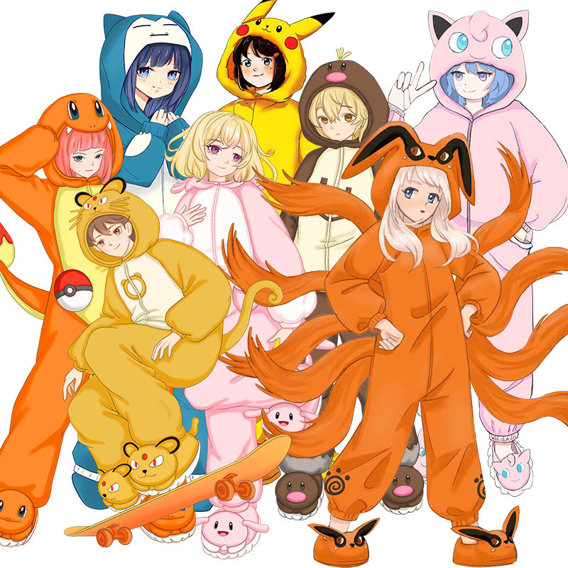 Pokémon Cartoon Plüsch-Einteiler-Pyjama-Set - image 1