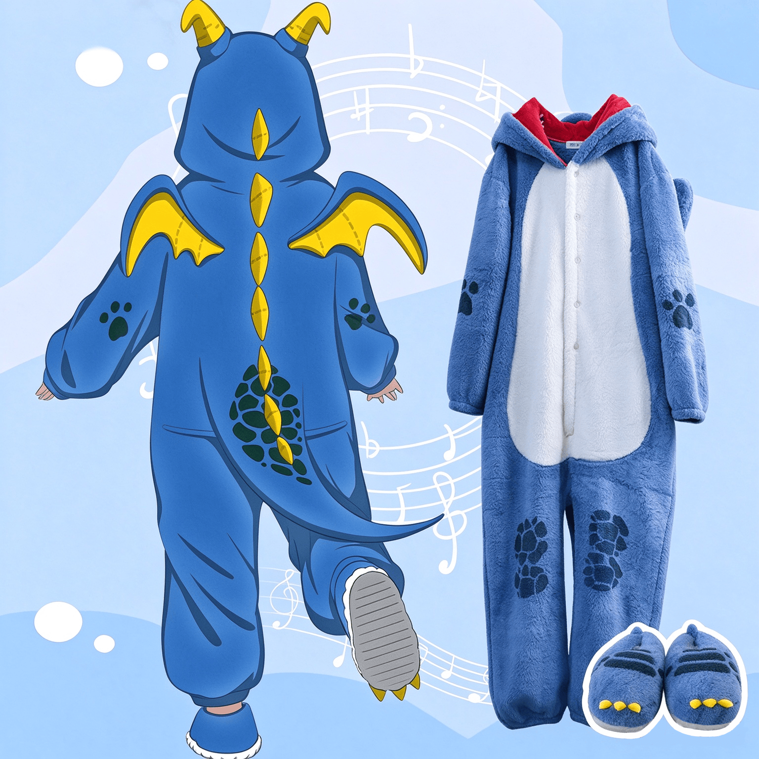 Anime-Drachen-Einteiler-Pyjama-Set - Einteiler + Hausschuhe - 6XL - image 1