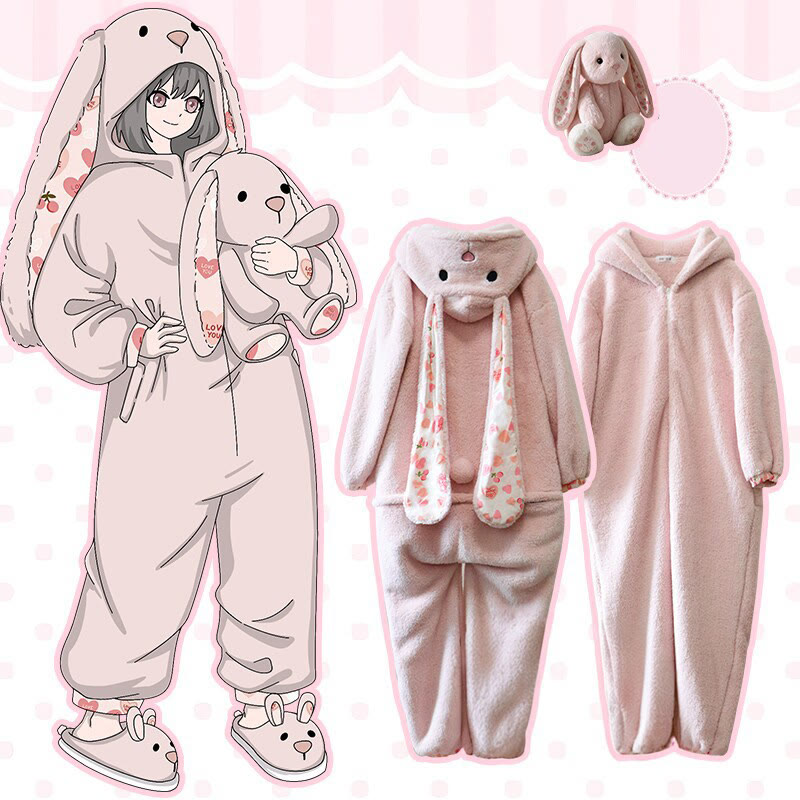 Cartoon-Hasen-Plüsch-Einteiler-Pyjama - Rosa Strampler - 6XL - image 2