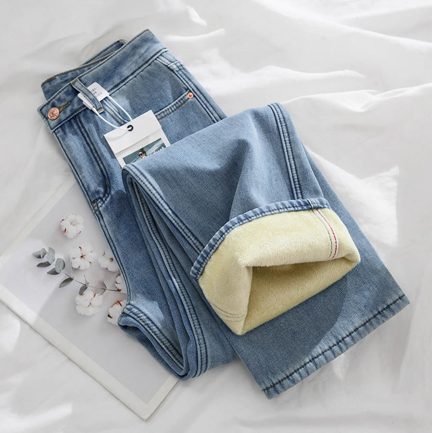 Schicke, mit Fleece gefütterte Jeans mit geradem Bein - Blaues Fleecefutter - 4XL - image 1