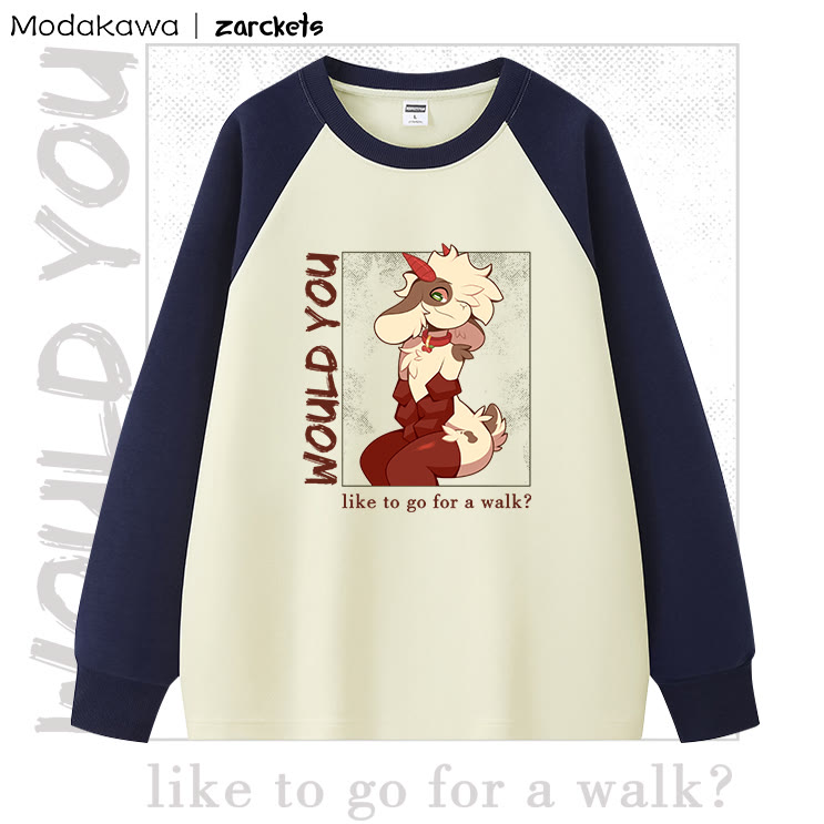 MODAKAWA Langarmshirt mit Farbblock-Cartoon-Print - Marineblau - 5XL - image 2