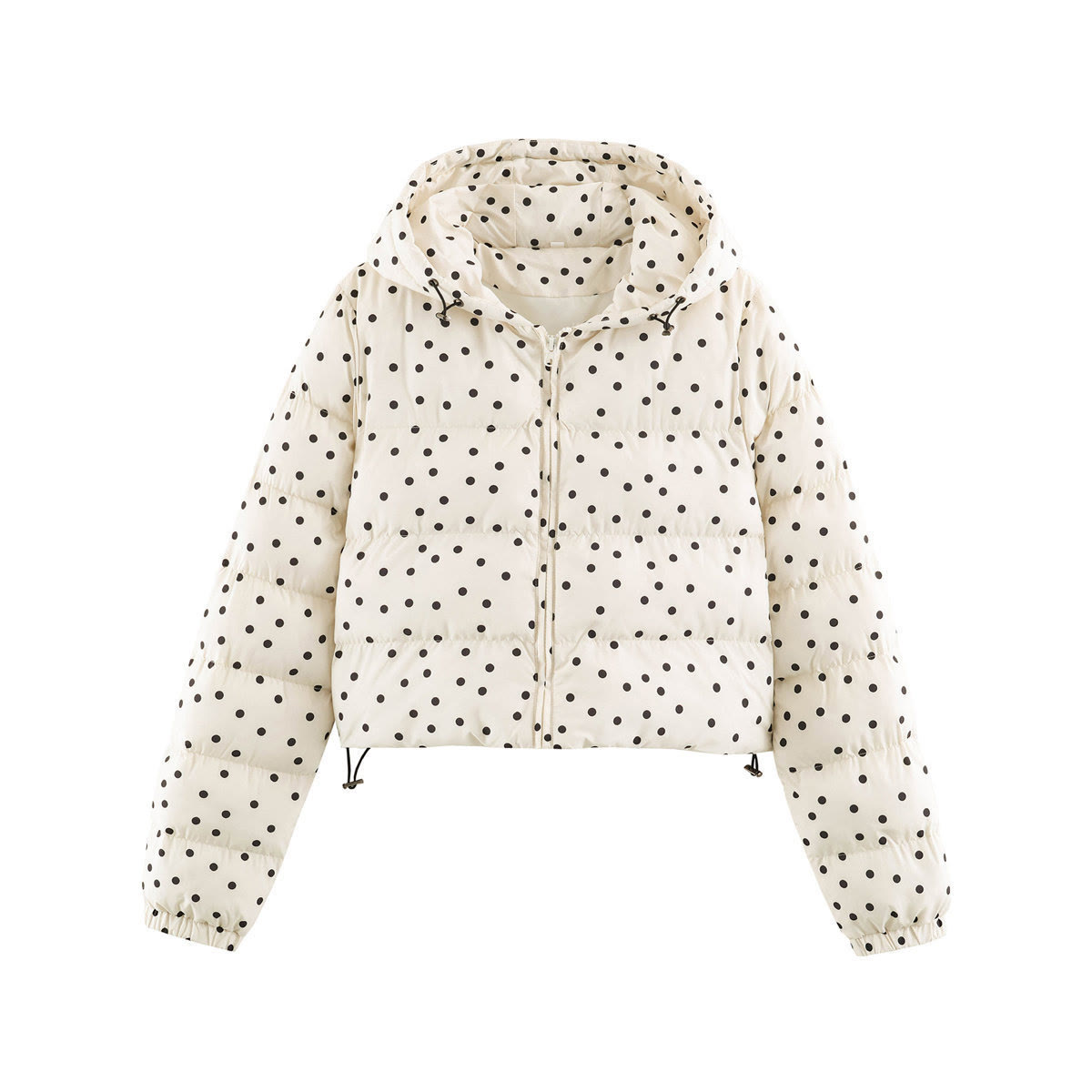 Zweiteiliges Set aus gepunkteter Steppjacke und Zopfstrickkleid - Beige Top - XL - image 2