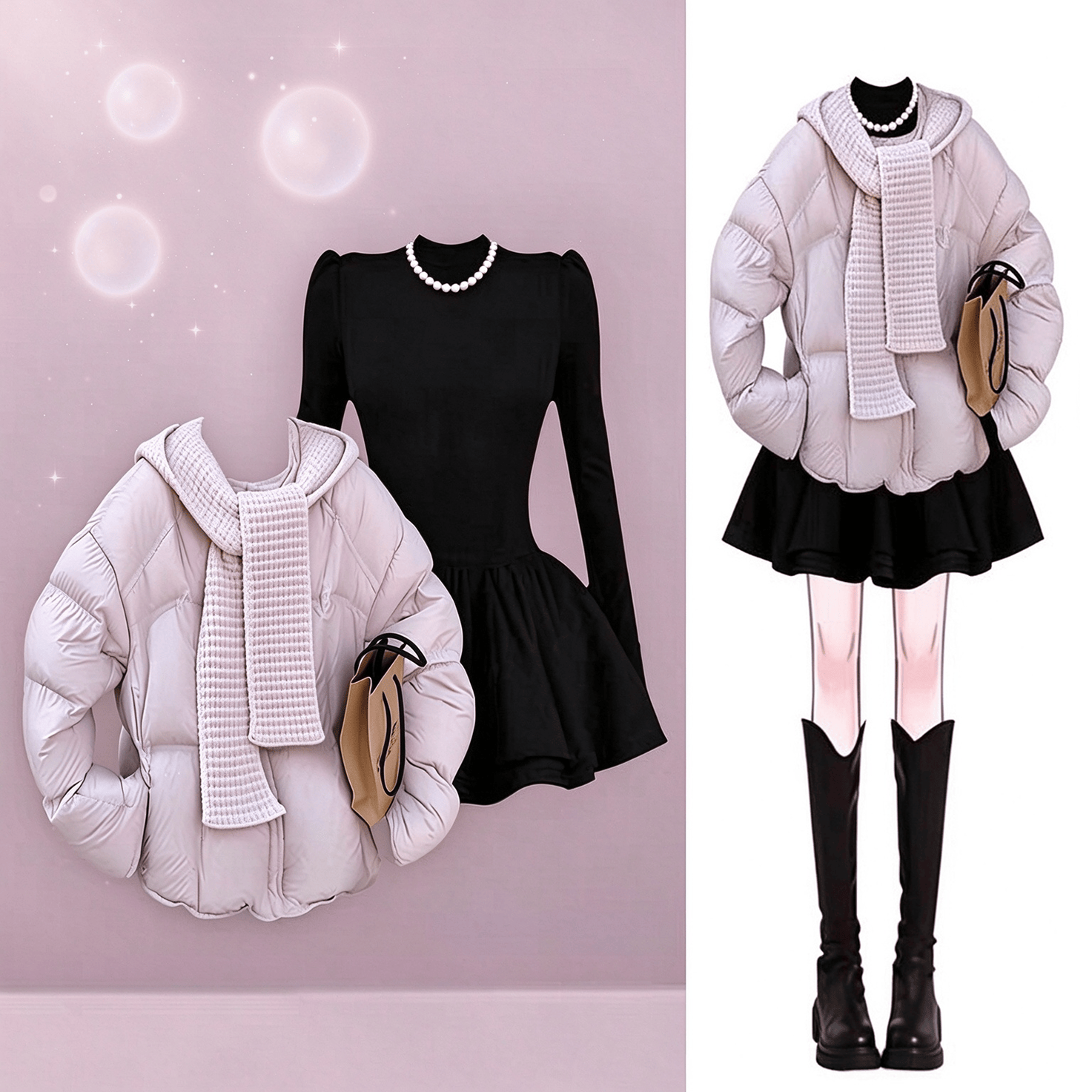 Schickes zweiteiliges Set aus rosa Daunenjacke und Kleid - Satz - 4XL - image 1