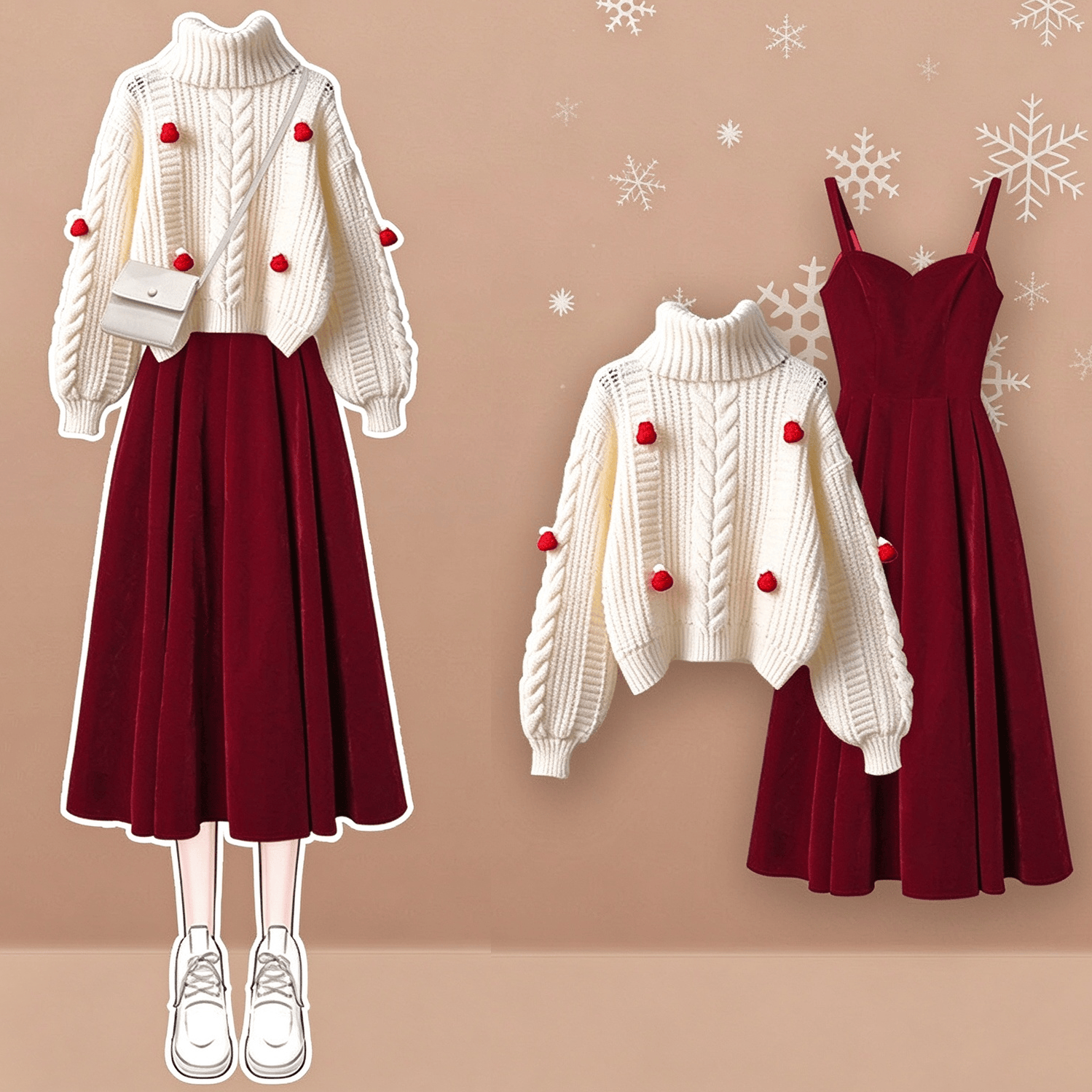 Zweiteiliges Set aus Rollkragenpullover und Trägerkleid - Satz - 4XL - image 1