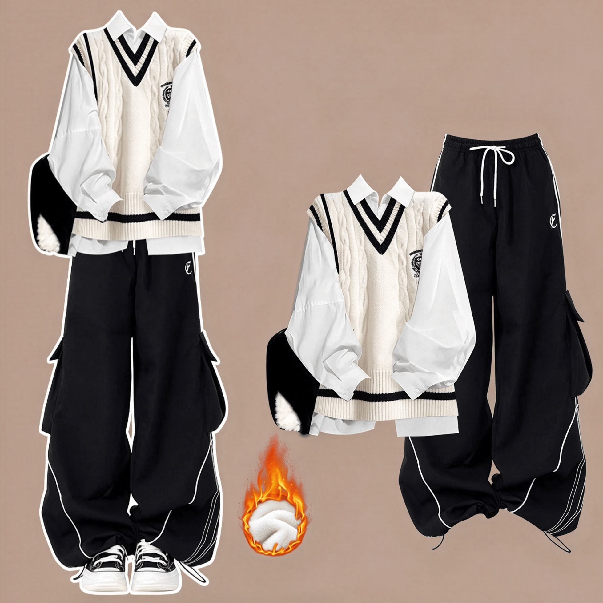 Dreiteiliges Set im Preppy-Stil: Strickweste, Hemd und Hose - Hemd + Weste + Hose - XL - image 1
