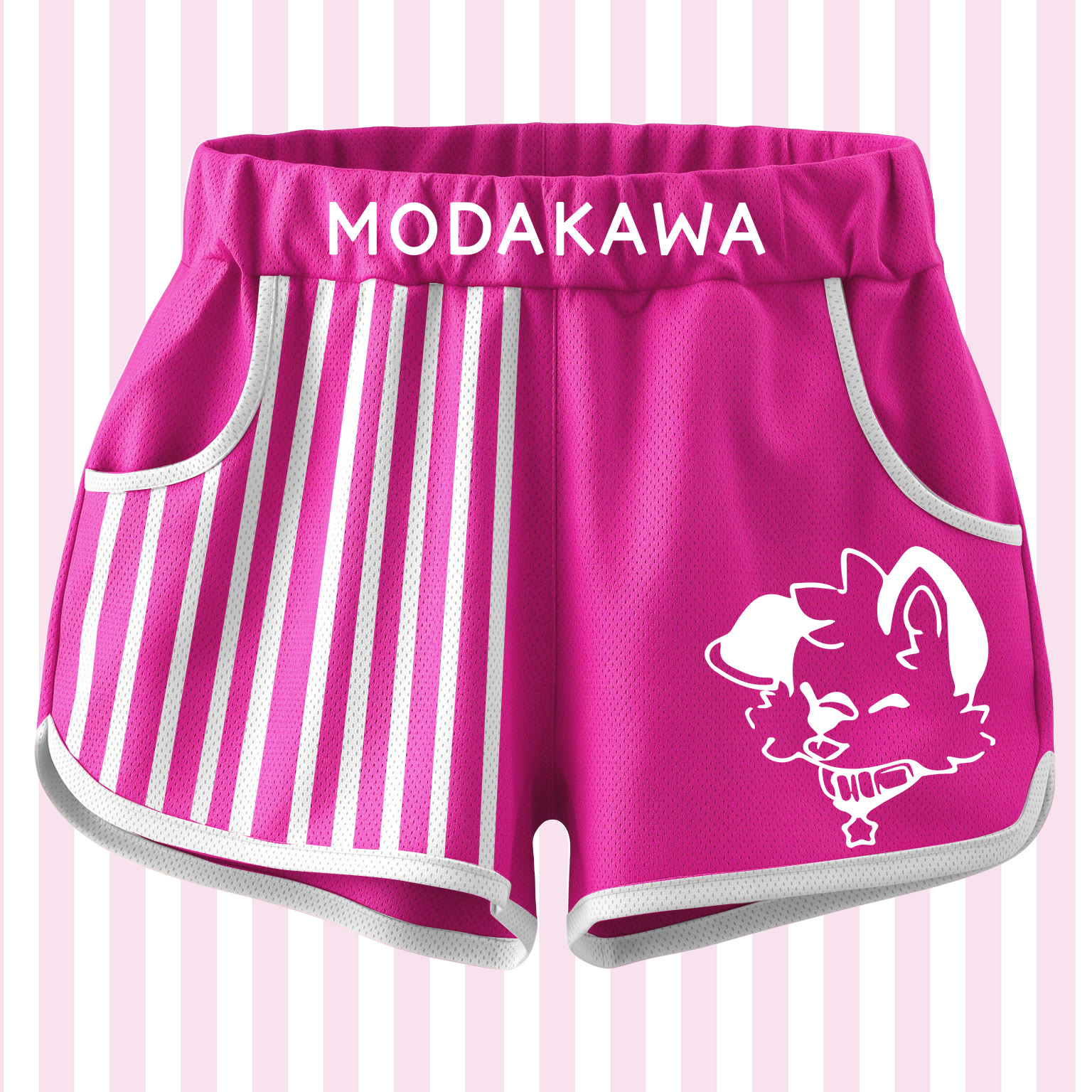 MODAKAWA X Popipeko Shorts mit Streifen-Patchwork-Cartoon-Print - Fuchsie - 4XL - image 1