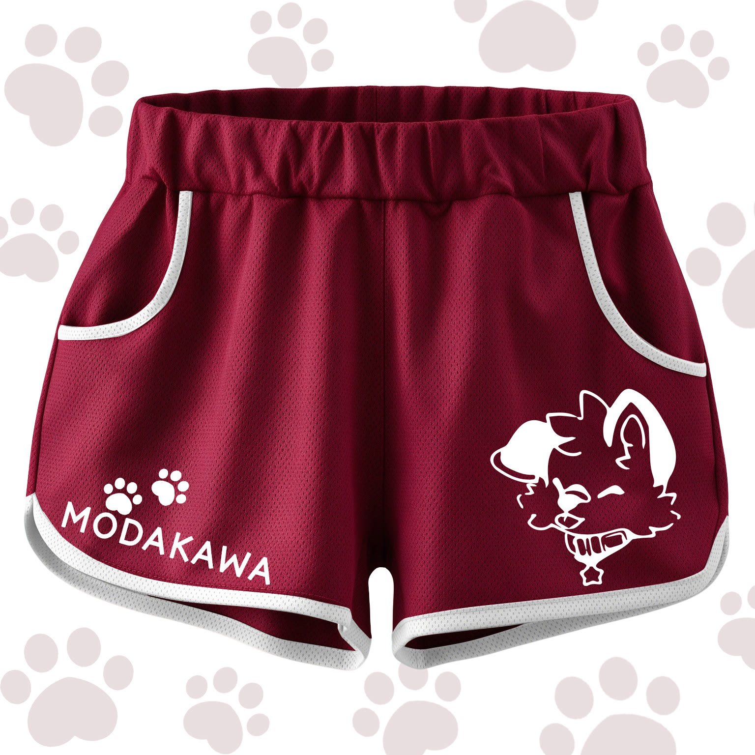 MODAKAWA X Popipeko Shorts in Weinrot mit Cartoon-Print und Farben -Design - Burgunder und Weiß - 4XL - image 1