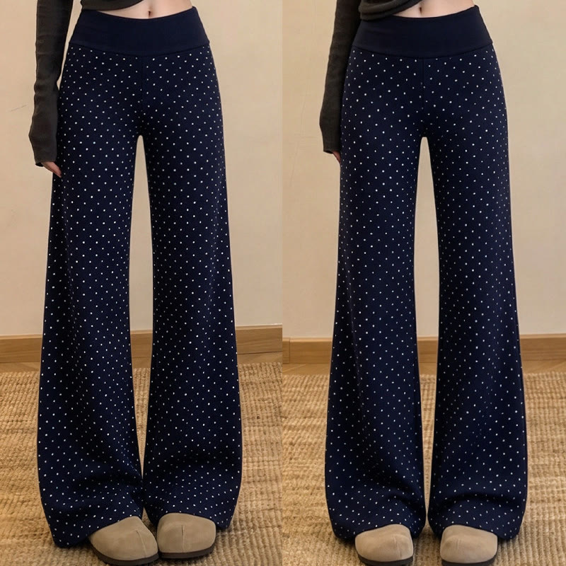 Fleecegefütterte, ausgestellte Freizeithose mit Polka-Dot-Muster - Marineblau - XL - image 2