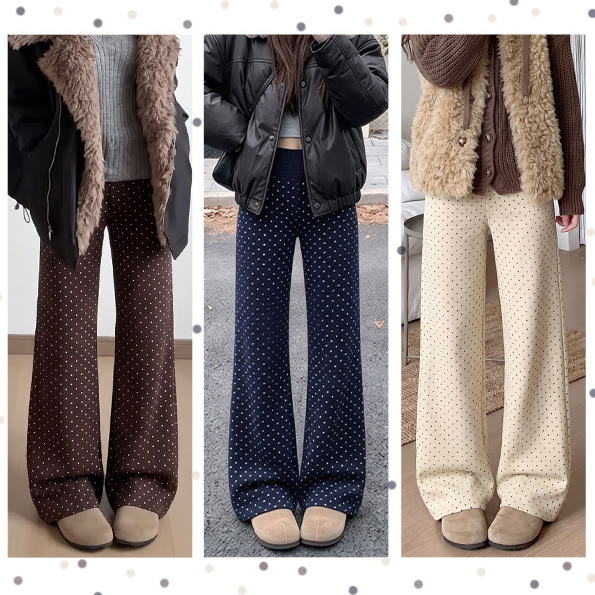 Fleecegefütterte, ausgestellte Freizeithose mit Polka-Dot-Muster - image 1
