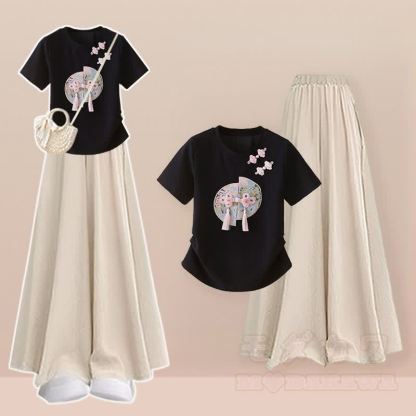 Vintage-Schnallen-T-Shirt, weit geschnittene Hose und Rock, zweiteiliges Set - Satz C - 2XL - image 3