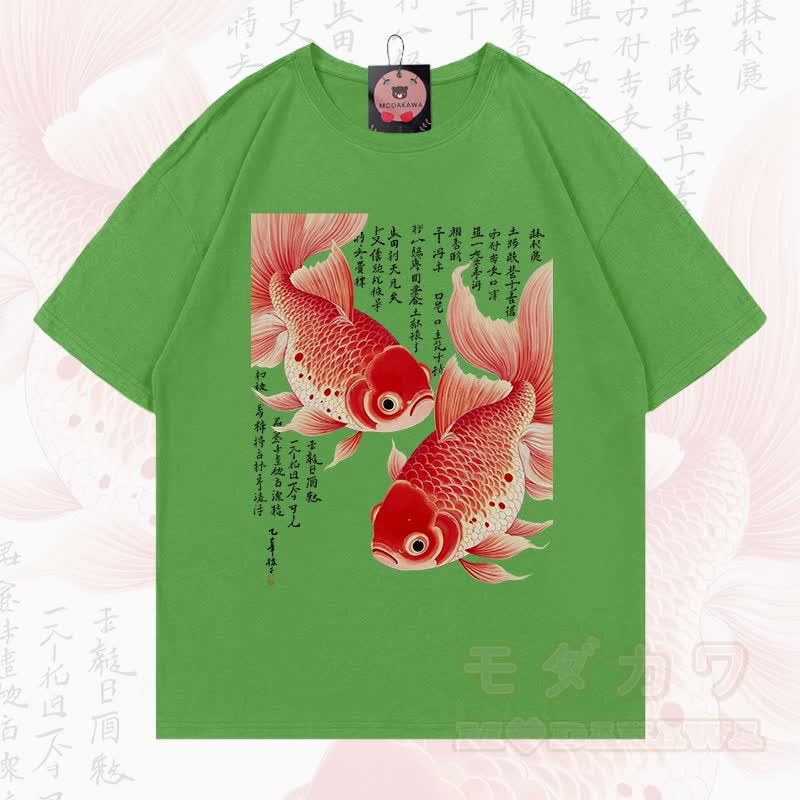 MODAKAWA Sommer-T-Shirt mit Fischgrafik, lockerer Ärmel - Mineralgrün - 5XL - image 11