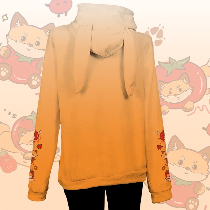 MODAKAWA Farbverlauf-Tomaten-Fuchs-Plüschhoodie mit Hasenohren - image 3