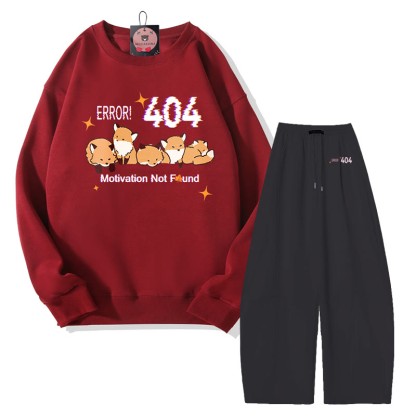 MODAKAWA ERROR 404: MOTIVATION NICHT GEFUNDEN: Fox-Grafik-Sweatshirt, weite Hose, zweiteiliges Set - Red&Black - 5XL - image 6