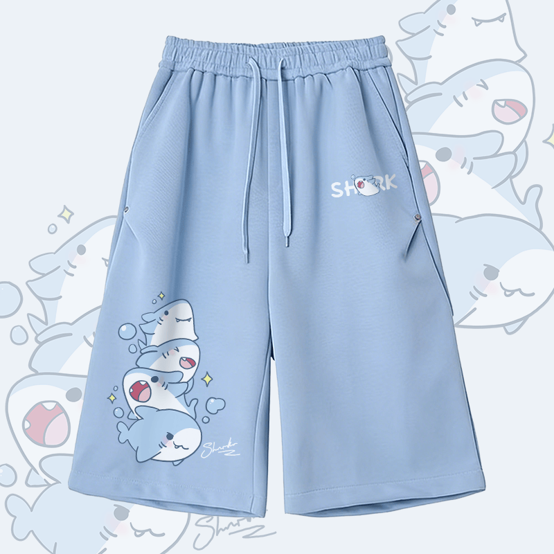 Modakawa Wide Leg Cropped Pants mit Hai-Motiv - Blue A - 2XL - image 2