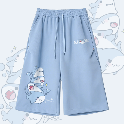 Modakawa Wide Leg Cropped Pants mit Hai-Motiv - Blue A - 2XL - image 2
