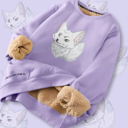 MODAKAWA Sweatshirt mit Polarfuchs-Grafik und Fleece-Futter - Purple - 2XL - image 4