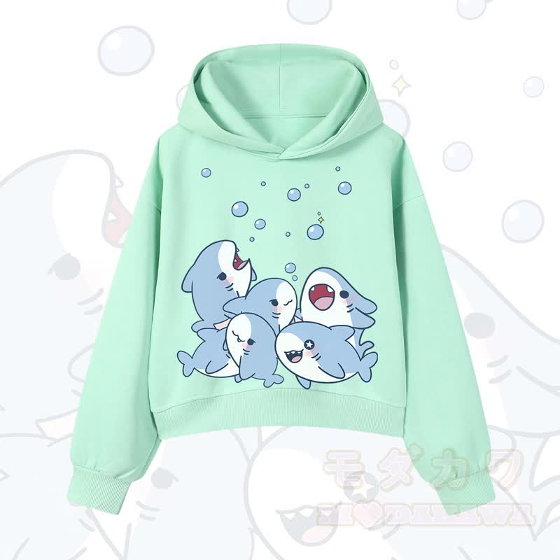 MODAKAWA X atka Shark Print Cropped Cotton Hoodie - Grün - 3XL - image 9