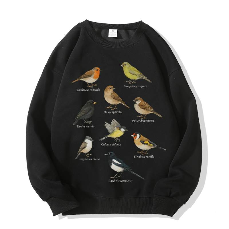 Sweatshirt mit Vogelillustration und Rundhalsausschnitt - Black - 5XL - image 4
