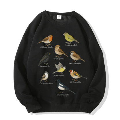 Sweatshirt mit Vogelillustration und Rundhalsausschnitt - Black - 5XL - image 4