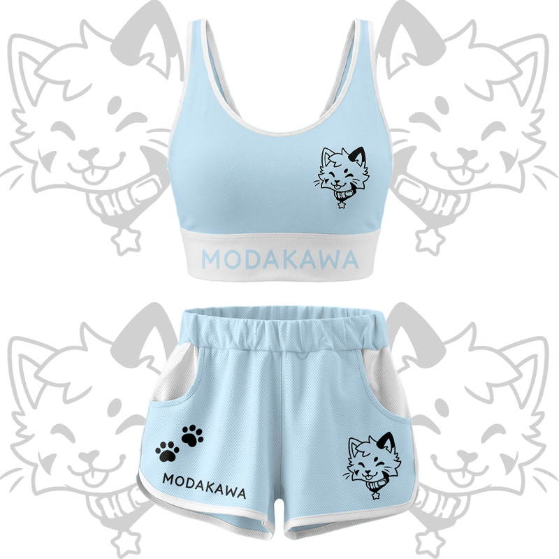 Kitty Graphic Crop Tank Sport Top Shorts Bikini Modakawa Matching Outfit - Blue Set - 5XL - image 16