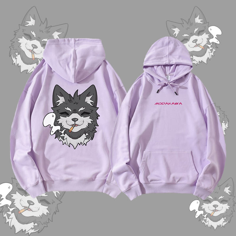 MODAKAWA Smoking Puppy Grafik Streetwear Pullover Hoodie - Purple - 5XL - image 4
