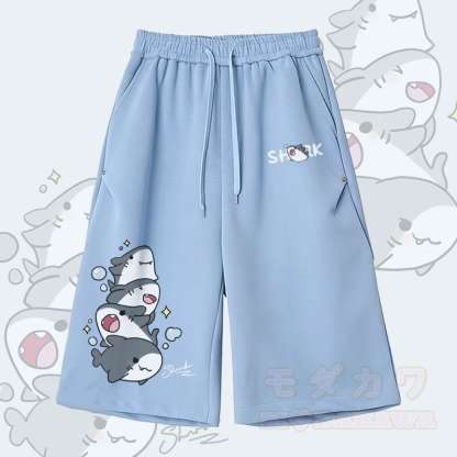 Modakawa Wide Leg Cropped Pants mit Hai-Motiv - Blau C - 2XL - image 4