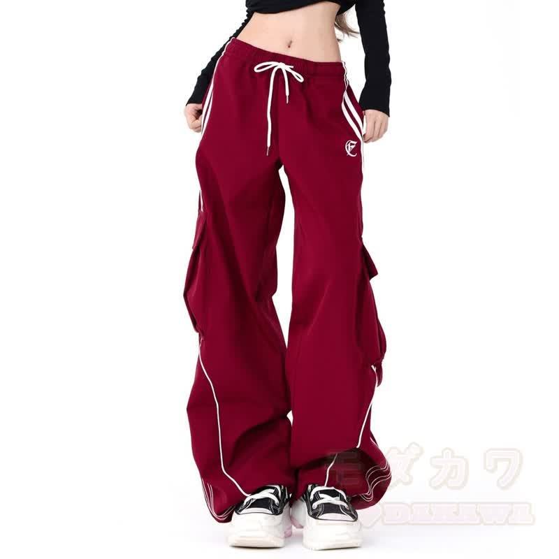 Zweiteiliges Set aus zweiteiligem Oberteil mit Katzenprint, schulterfreiem Off-Shoulder-Top und Cargohose - Rote Hose - 2XL - image 8
