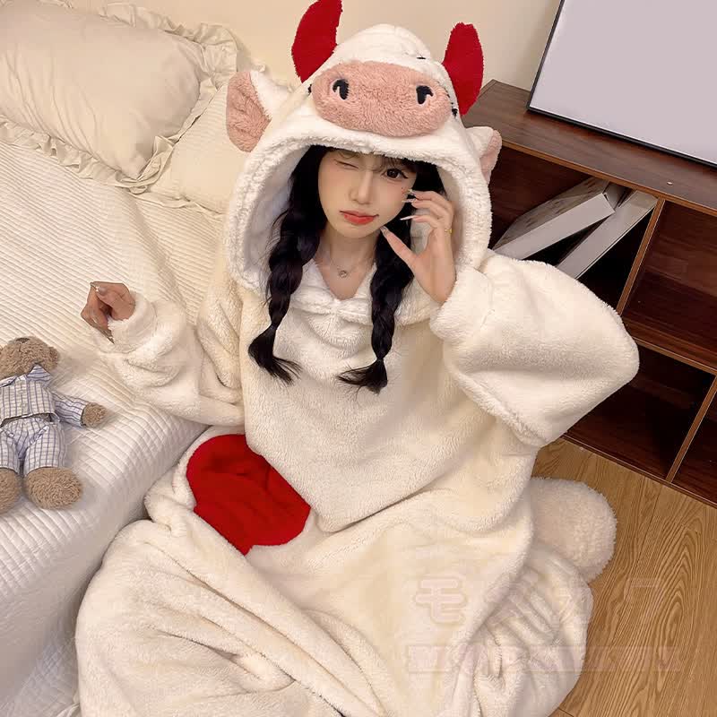 Kuh-Plüsch-Kapuzen-Einteiler-Schlafanzug - image 4