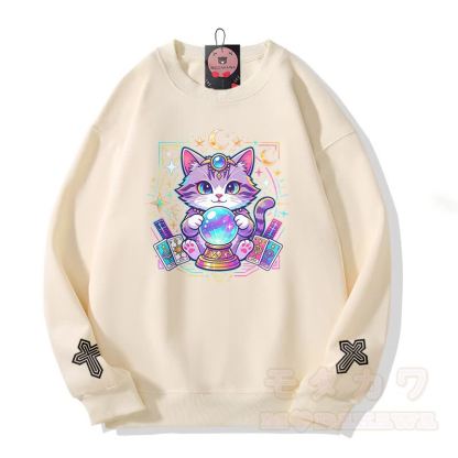 Tarot-Katze-Kristallkugel-Kreuz-Grafik Modakawa Sweatshirt - Beige - 5XL - image 3