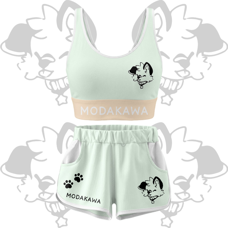 MODAKAWA X popipeko Puppy Graphic Crop Tank Tank Sport Top Shorts Bikini Matching Outfit - Green Set - 5XL - image 14