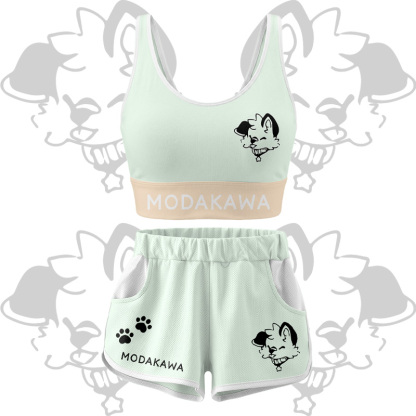 MODAKAWA X popipeko Puppy Graphic Crop Tank Tank Sport Top Shorts Bikini Matching Outfit - Green Set - 5XL - image 14