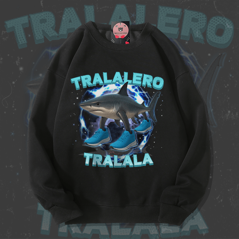 MODAKAWA TRALALERO TRALALA Shark Graphic Unisex Sweatshirt - Black - 5XL - image 2