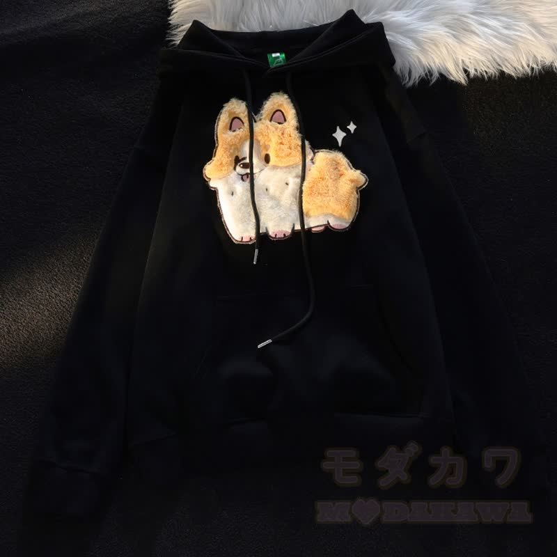 Niedlicher Kapuzenpullover mit Welpenstickerei, lässig und locker geschnitten - Schwarz - XL - image 3