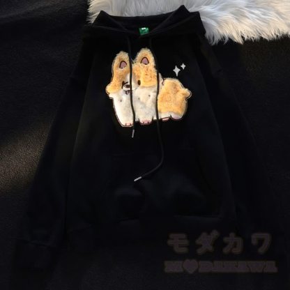 Niedlicher Kapuzenpullover mit Welpenstickerei, lässig und locker geschnitten - Schwarz - XL - image 3