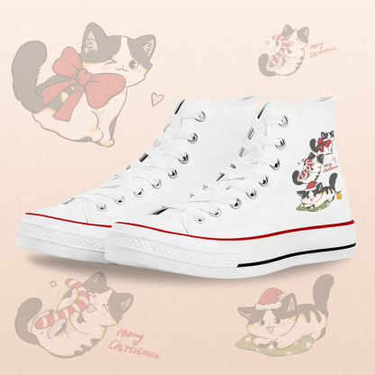 MODAKAWA Christmas Kitty Graphic High Top Canvas Schuhe - White B - 45 - image 2