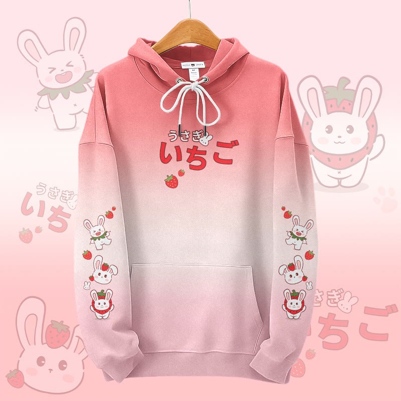 MODAKAWA Pullover-Hoodie mit Farbverlauf und Erdbeerhasen-Grafikprint - Pink - 8XL - image 3
