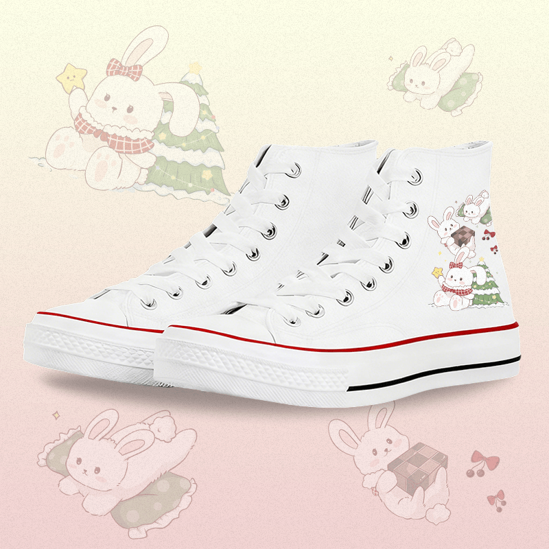 MODAKAWA Playful Bunny Graphic High Top Canvas Schuhe - White B - 45 - image 2