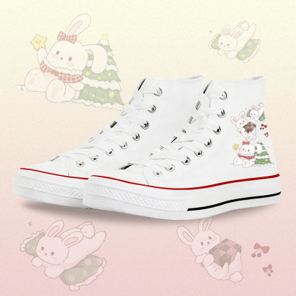 MODAKAWA Playful Bunny Graphic High Top Canvas Schuhe - White B - 45 - image 2