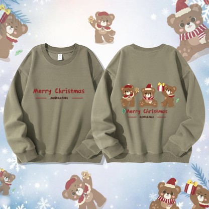 MODAKAWA Unisex-Sweatshirt mit drei Weihnachtsbären-Motiv - Light Khaki - 5XL - image 3