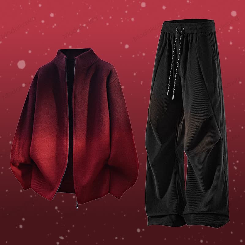 Zweiteiliges Set: Jacke mit Farbverlauf und Reißverschluss, Cordhose - Satz D - 3XL - image 4
