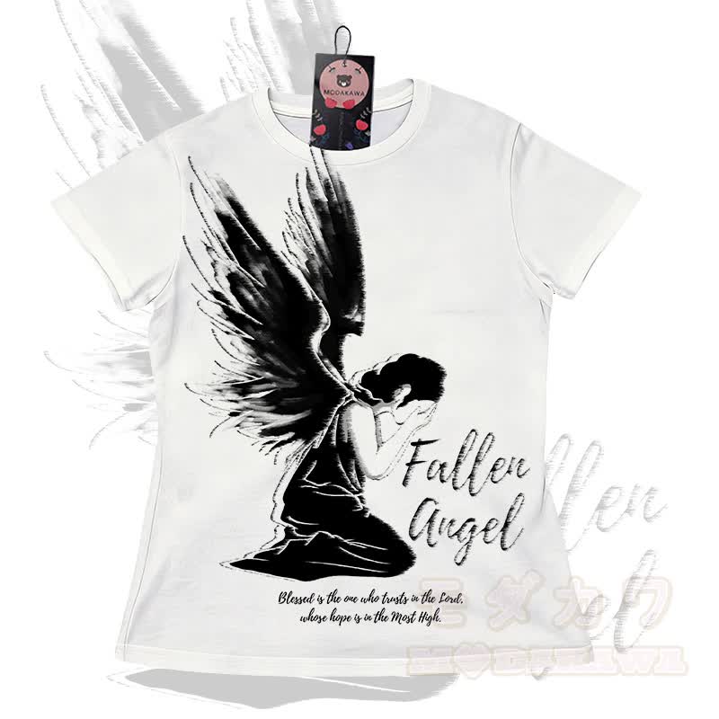 FALLEN ANGEL Grafik-Farbverlauf T-Shirt Shorts Modakawa passendes Outfit - Weißes T-Shirt - 5XL - image 4