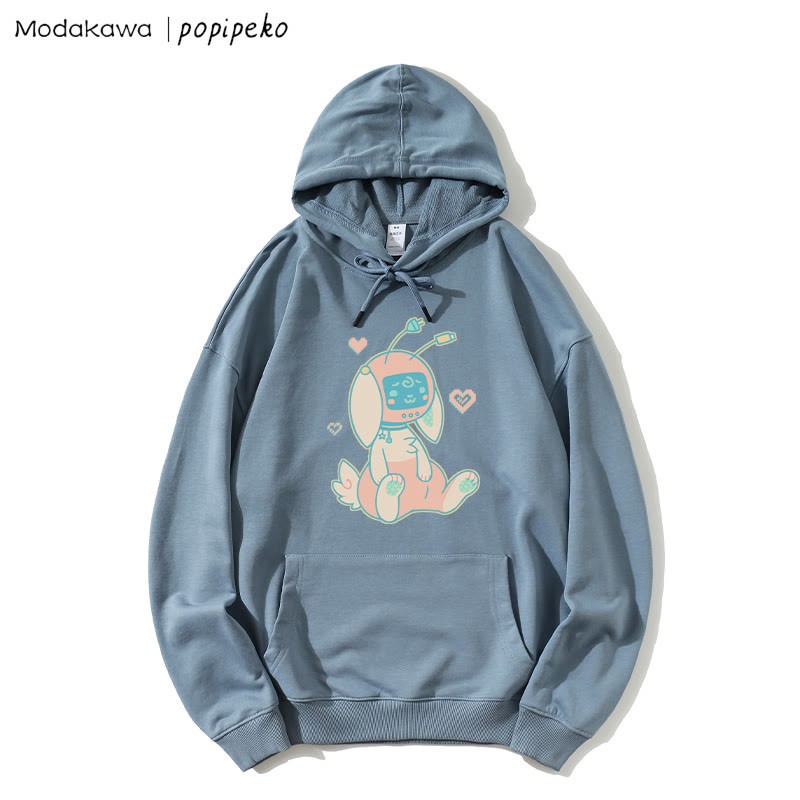 MODAKAWA X popipeko Lockerer Hoodie mit Roboterhasen-Print - Dusty Blue - 5XL - image 3