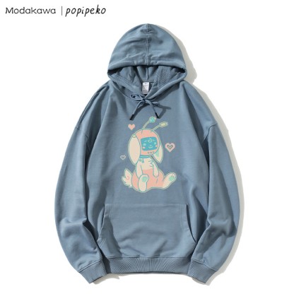 MODAKAWA X popipeko Lockerer Hoodie mit Roboterhasen-Print - Dusty Blue - 5XL - image 3