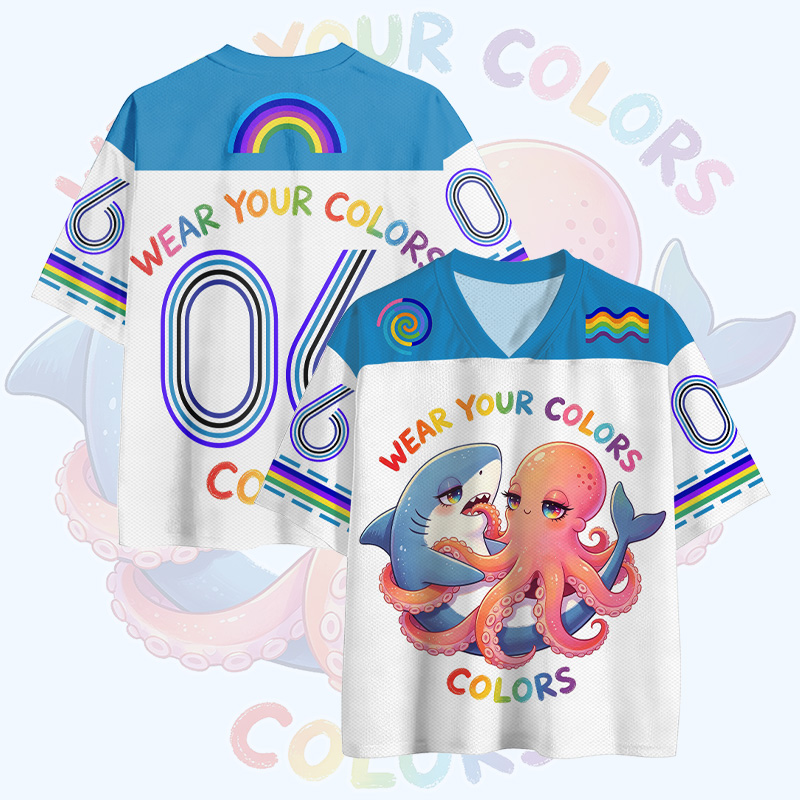 Zeig deine Farben! Regenbogenhai-Oktopus-Zahlengrafik-Vintage-Mesh-Jersey-T-Shirt - Blue - 4XL - image 2