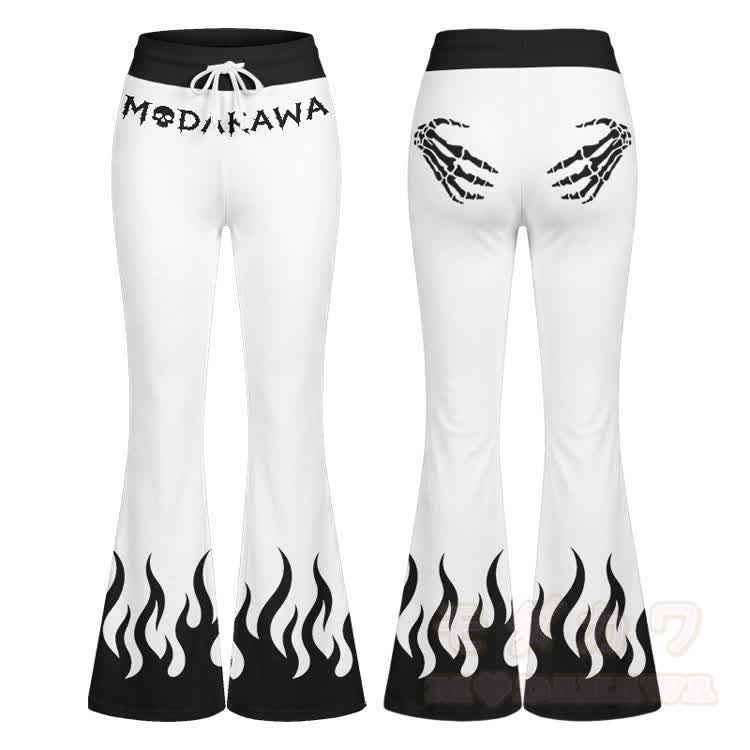 Totenkopf-Hand-Grafik Crop-Tanktop Sport Top Schlaghose Modakawa passendes Outfit - Weiße Hose - 2XL - image 6