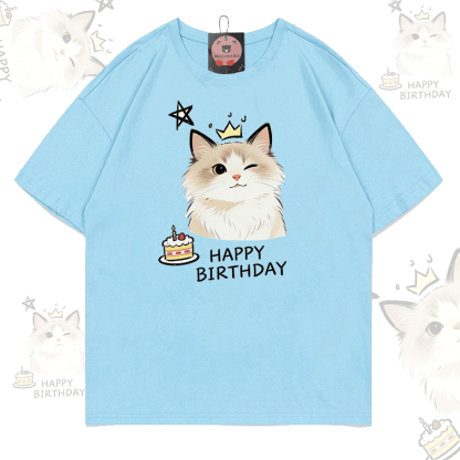HAPPY zum Geburtstag! Modakawa T-Shirt aus 100 % Baumwolle mit süßem Katzenmotiv. - Sky Blue - 5XL - image 4