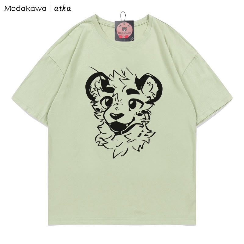 MODAKAWA X atka Cheeky Tiger Face Grafik-T-Shirt - Green - 5XL - image 5
