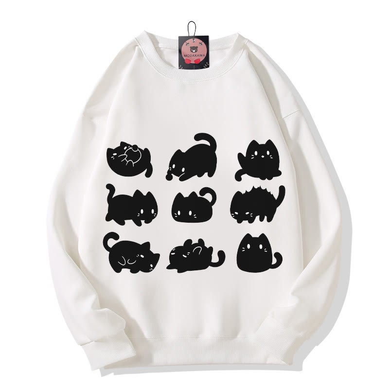 Modakawa Schwarzes Plüsch-Sweatshirt mit Katzenmotiv und Rundhalsausschnitt - White - 3XL - image 3